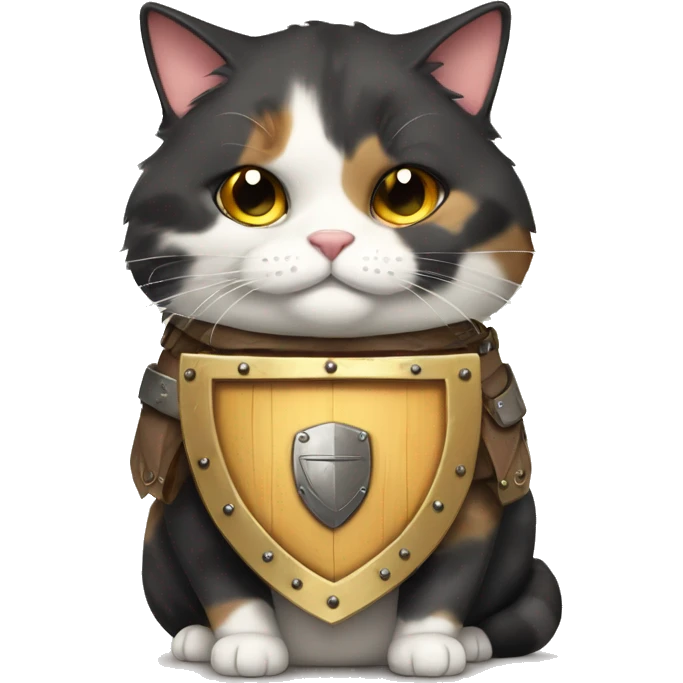 Fat calico cat with a shield  emoji