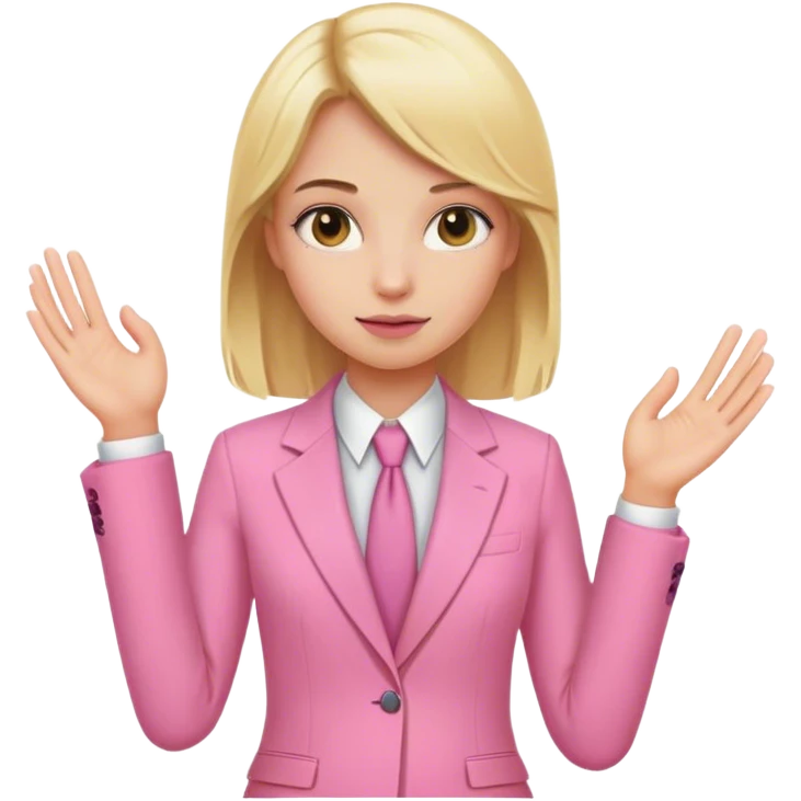 Blond girl pink suit hand emoji