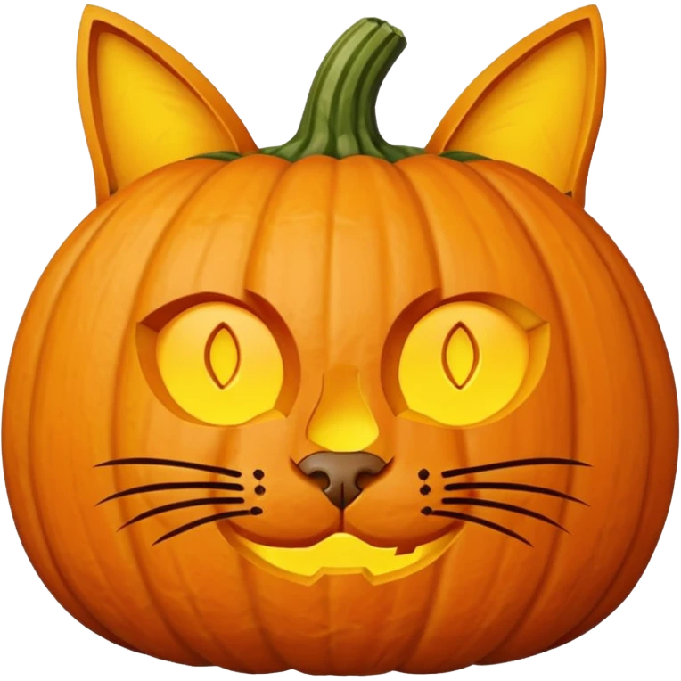 a pumpkin carved as a cat emoji