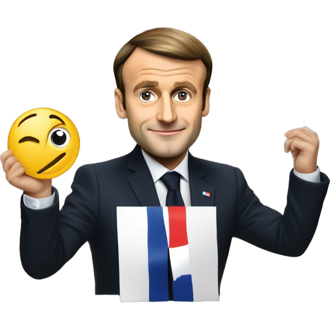 emmanuel macron the president of france with a placard with marked " allez marine tondelier " emoji