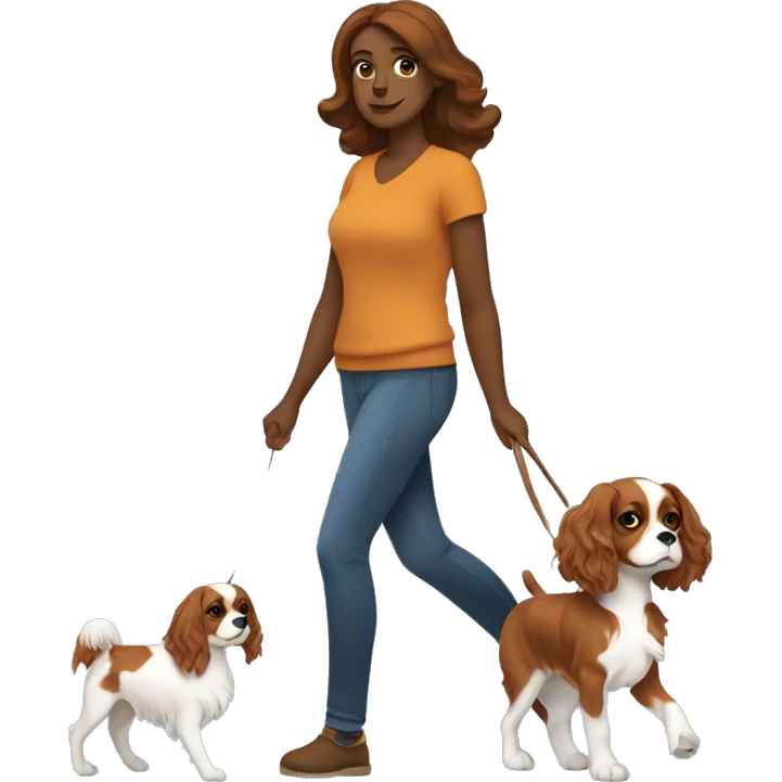 A woman walks with a cavalier King Charles spaniel emoji