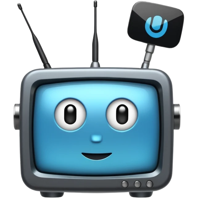 A simple 2d TV box facing the camera that has AI text. The TV has antennas on it. emoji