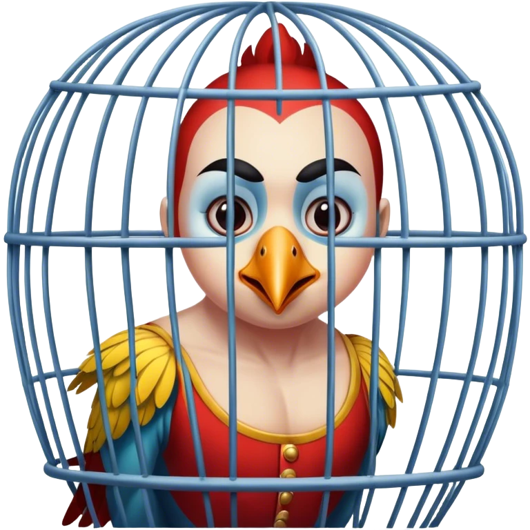 a circus member who resembles a bird trapped in a cage emoji