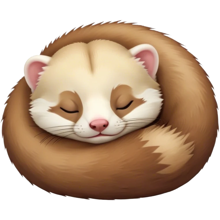 Meme-Worthy Cute Sleeping Ferret Portrait Emoji, Head resting peacefully with a contented smile, showcasing a long, flexible body curled up in cozy repose, luxuriously soft fur in warm brown and cream, and eyes gently closed in serene slumber, Simplified yet hilariously adorable features, highly detailed, glowing with a soft, drowsy natural light, high shine, relaxed and utterly lovable, stylized with an air of playful laziness, bright and heartwarming, soft glowing outline, capturing the essence of a sleeping ferret that feels destined to become the next viral sensation of adorable rest! emoji