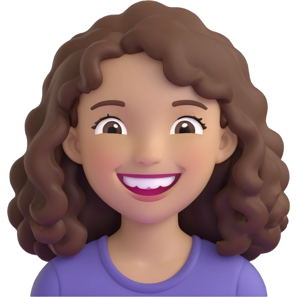 brown girl with wavy hair and brown eyes, laughing emoji