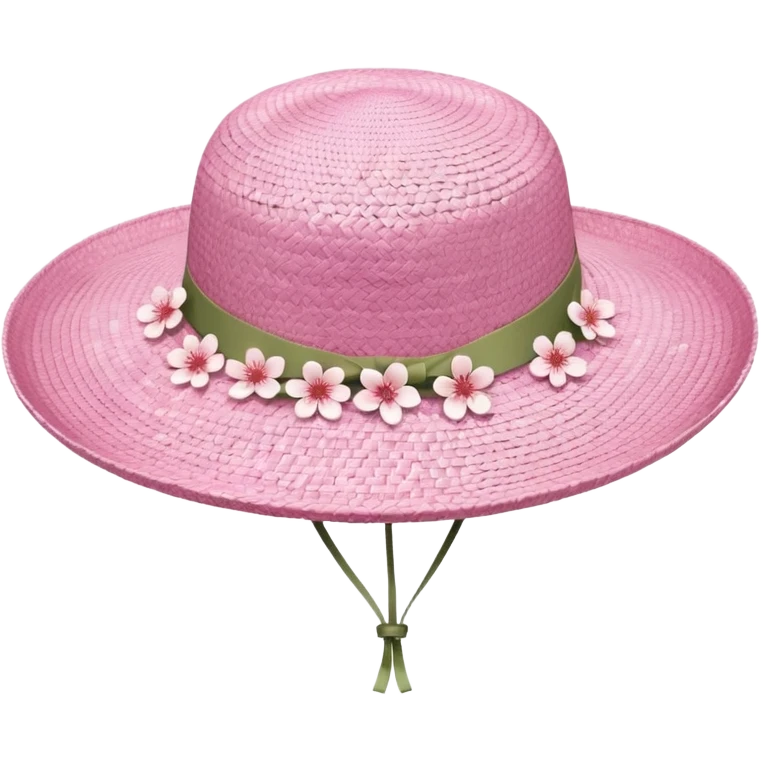 A pastel pink and white Sakura straw hat with Sakura flower emoji