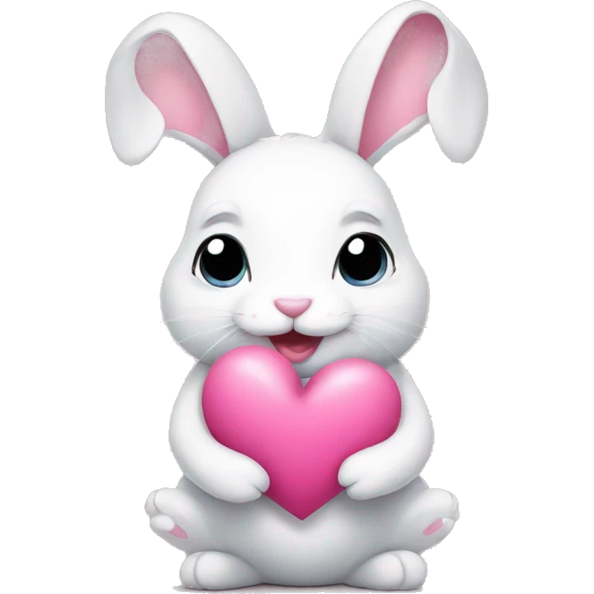 White bunny holding pink heart emoji