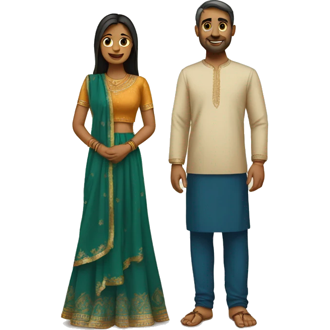 Couple standing in indian kurta and sarre emoji