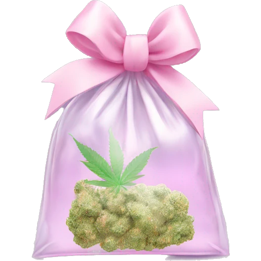Clear bag with cbd in it tied with baby pink bow emoji