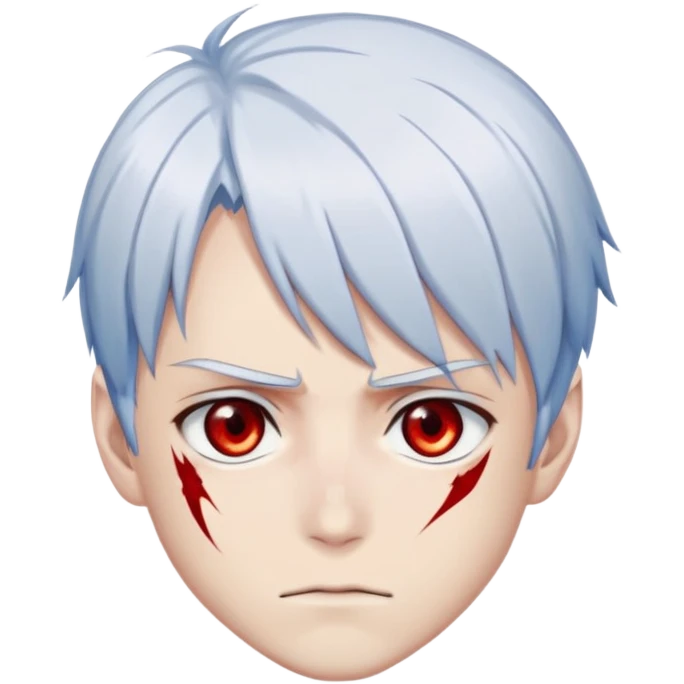 Shoto Todoroki face only, half red half white hair, heterochromia eyes one blue one gray, burn scar on left side of face, serious expression emoji