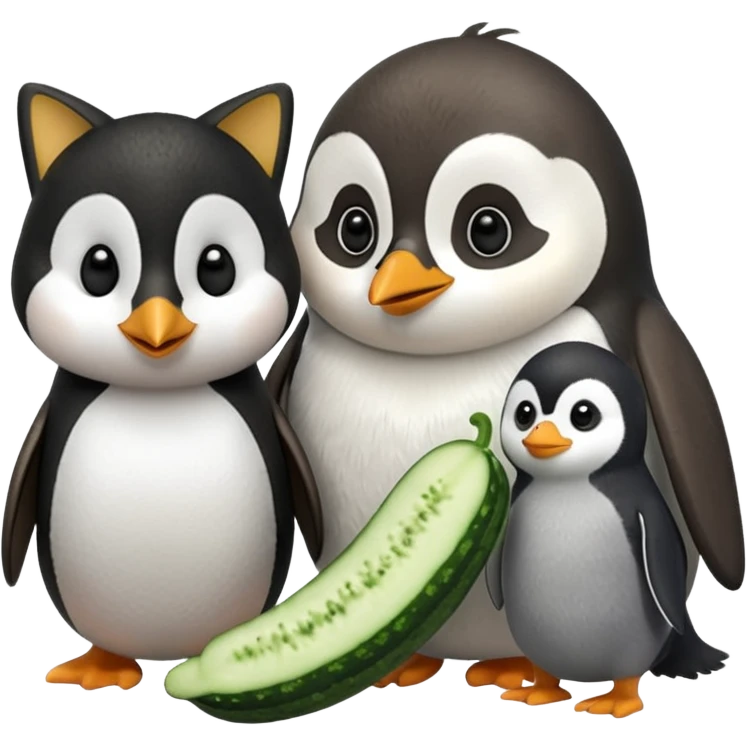 Köpekin yaninda kedi penguen kedinin yaninda üçüde hiyar yesin emoji