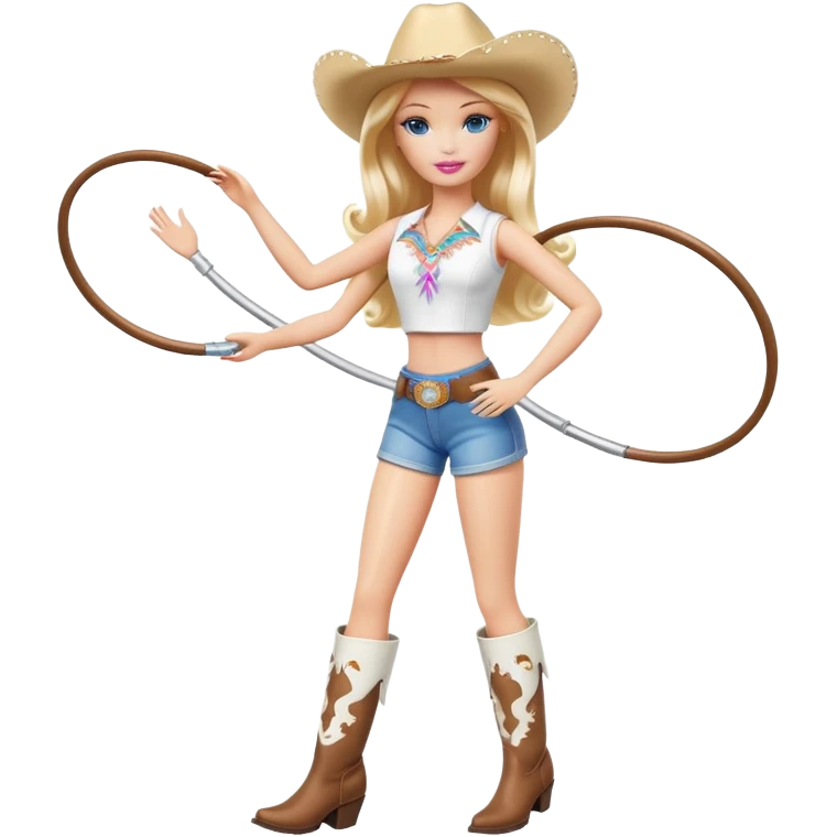Hula hooping Barbie doll with white cowboy boots  emoji