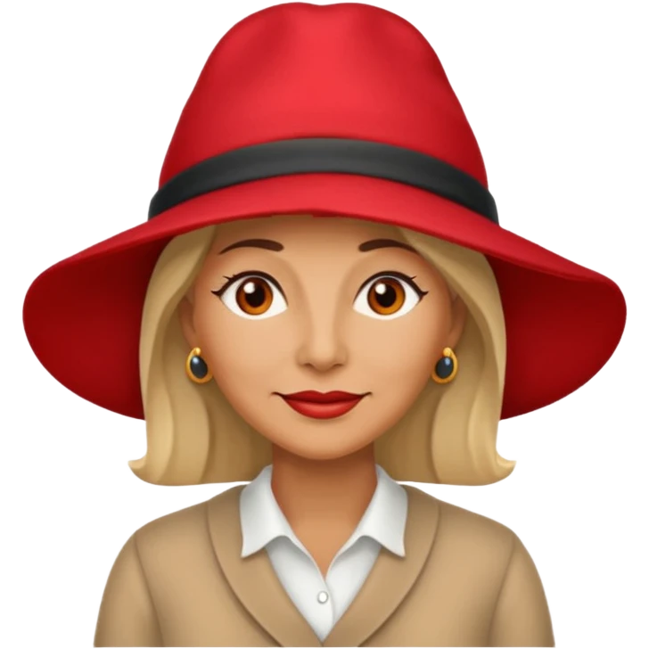 different mature woman with red hat emoji