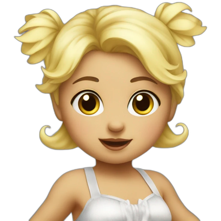 little blonde baby girl in a bird costume dancing emoji