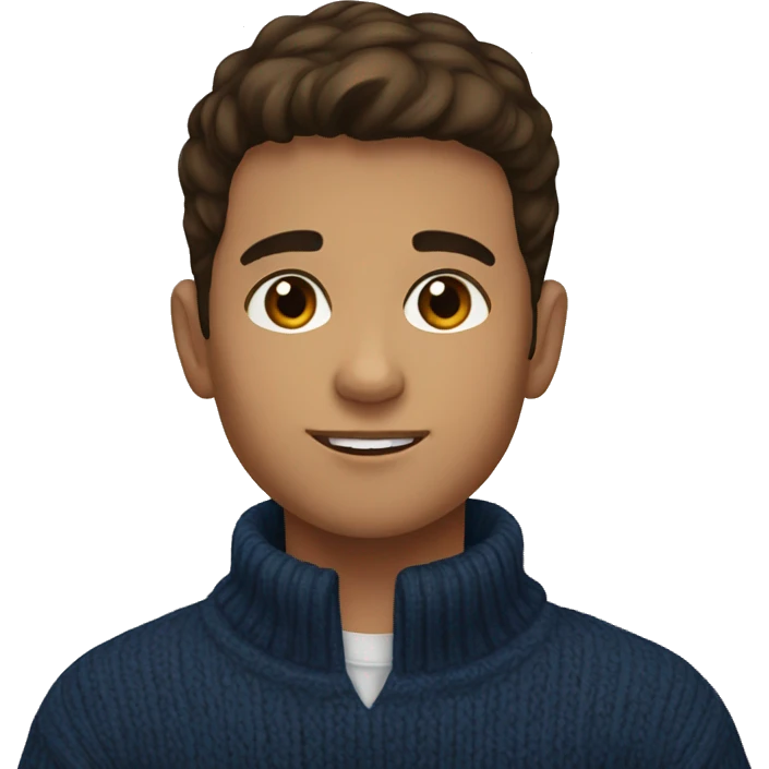 young boy, young hispanic, brown hair, short hair, brown eyes, dark blue winter sweater emoji