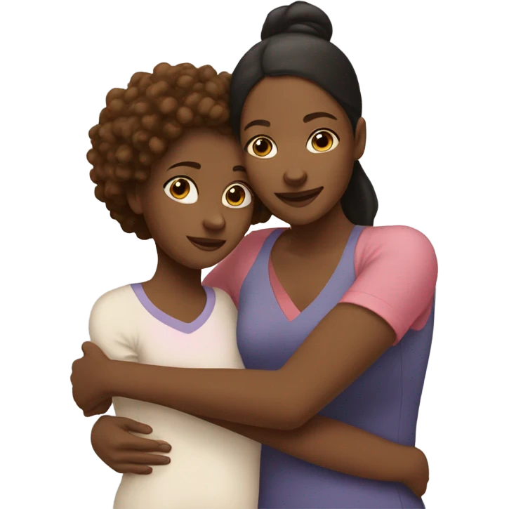 Black Mom and brown daughter hugging emoji