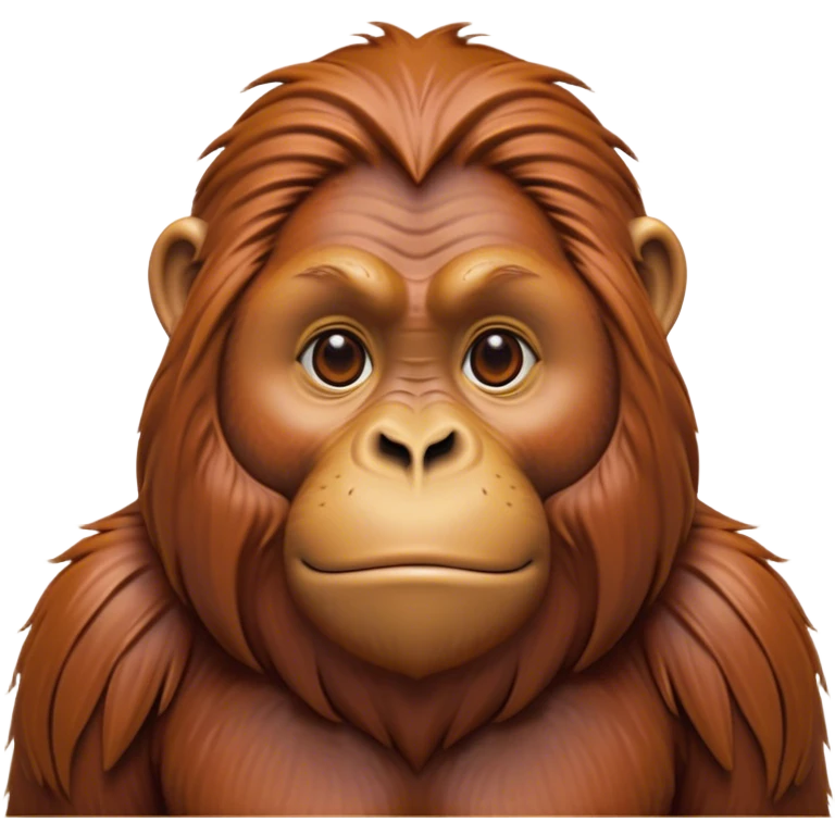 Cinematic Noble Orangutan Portrait Emoji, Poised and regal, with a robust, thoughtful build and deep, soulful eyes framed by rich, textured fur, Simplified yet sharp and sophisticated features, highly detailed, glowing with a soft, earthy glow, high shine, intelligent and contemplative, stylized with an air of ancient wisdom, focused and commanding, soft glowing outline, capturing the essence of a watchful and confident guardian that appears ready to step out of the screen with timeless authority! emoji