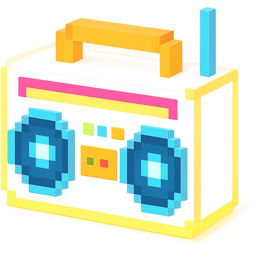 сделай белый святящейся бумбокс, no background emoji