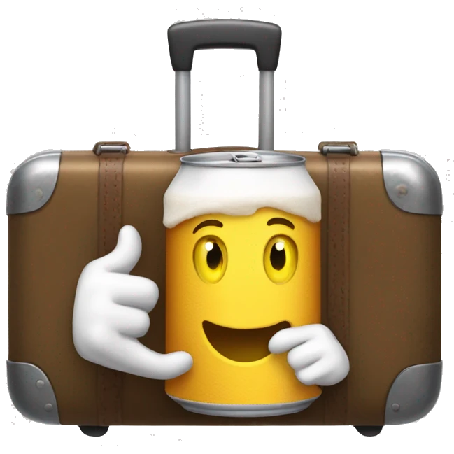 Beer can with hands ready to leave home with suitcases emoji