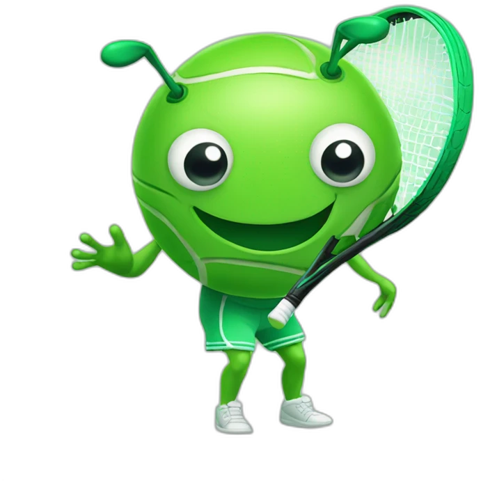 Green cute kawaii bug playing tennis emoji