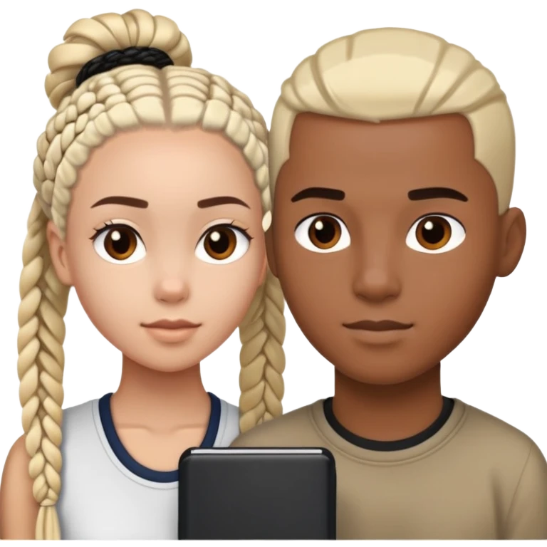 Teenage Interracial couple of a black woman with black coloured box braids and a white blonde man with a buzz cut  emoji