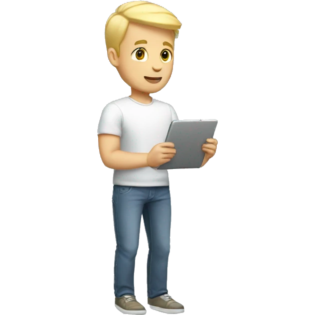 short blonde hair dad tall full body holding tablet emoji