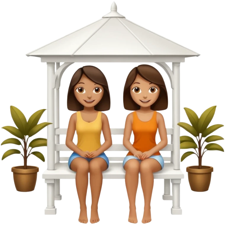 Two brunette women sitting on a white gazebo emoji