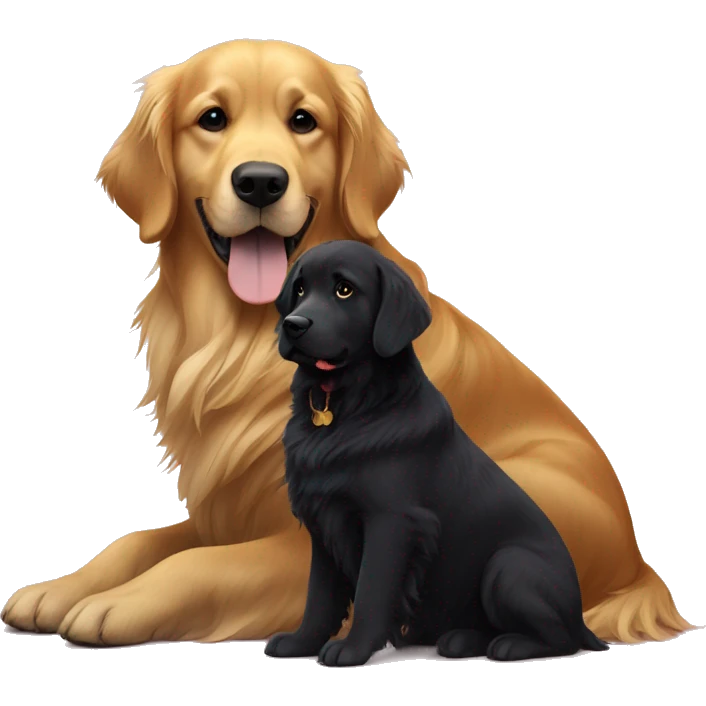 A golden retriever and a black dog sitting next to eachother  emoji