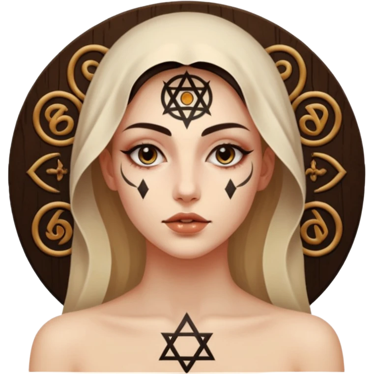 Dark oil traced over woman’s skin forming occult symbols, sensual devotion emoji