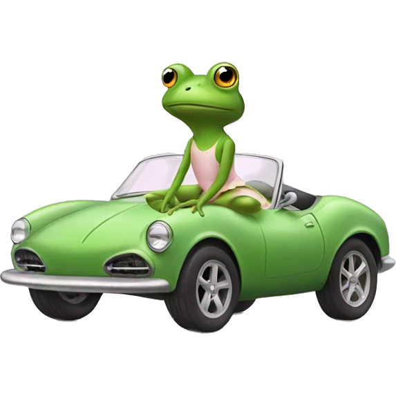 frog wearing a ballerina dress with a sports car emoji