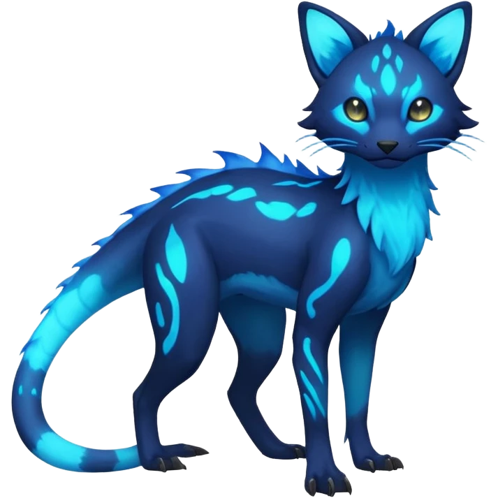 Rare realistic dark-neon glowing bioluminescent edgy badass epic pretty beautiful handsome gorgeous aesthetic colorful vibrant Vernid-Trico-species-Fakemon-creature by LiLaiRa, 4 legs, 1 tail, random markings, (full body) emoji