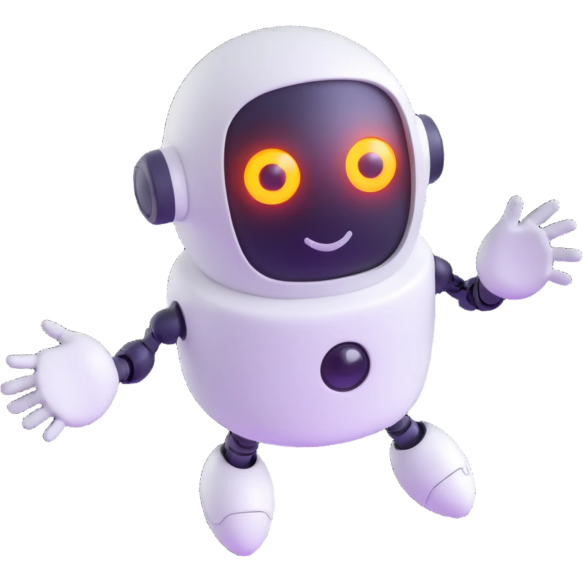 playful and cute robot ghost, floating with glowing eyes emoji