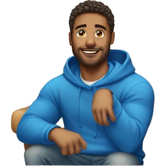 Handsome man sitting with blue hoodie emoji