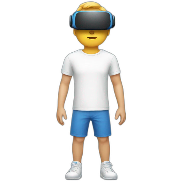 Un homme blanc qui joue à un jeux vr avec un t-shirt bleus emoji