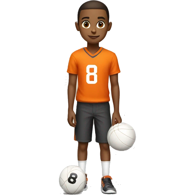 boy in orange shirt with ball with number 8 on jersey  emoji