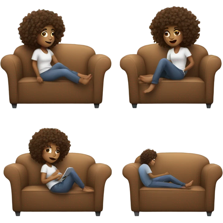 Curly hair brown girl laying on sofa watching tv emoji