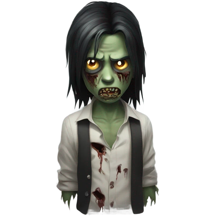 boy, zombie, with black medium long hair, scary face emoji