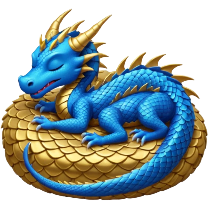 Blue dragon with gold accents sleeping with zzz emoji