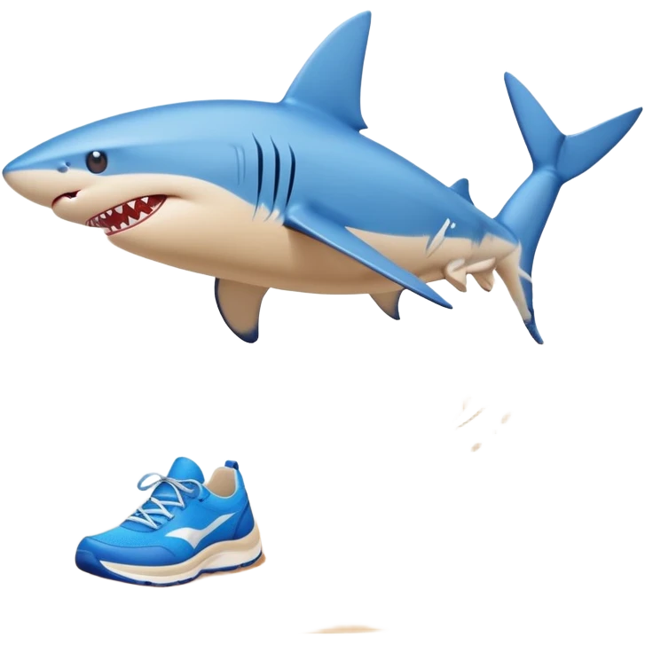 Blue shark with blue running shoes on the beach and the shark has legs emoji