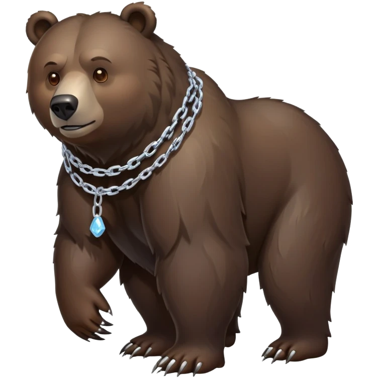 Full-length dark bear with detailed fur, on all four legs, wearing only a clean simple ice chain collar, no pendants or attachments emoji