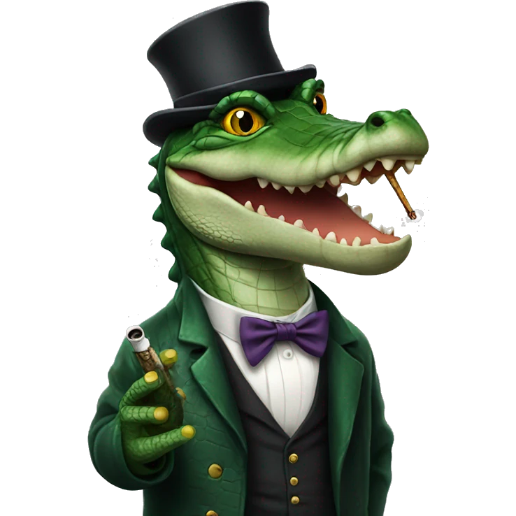 Alligator smoking a blunt with a top hat emoji