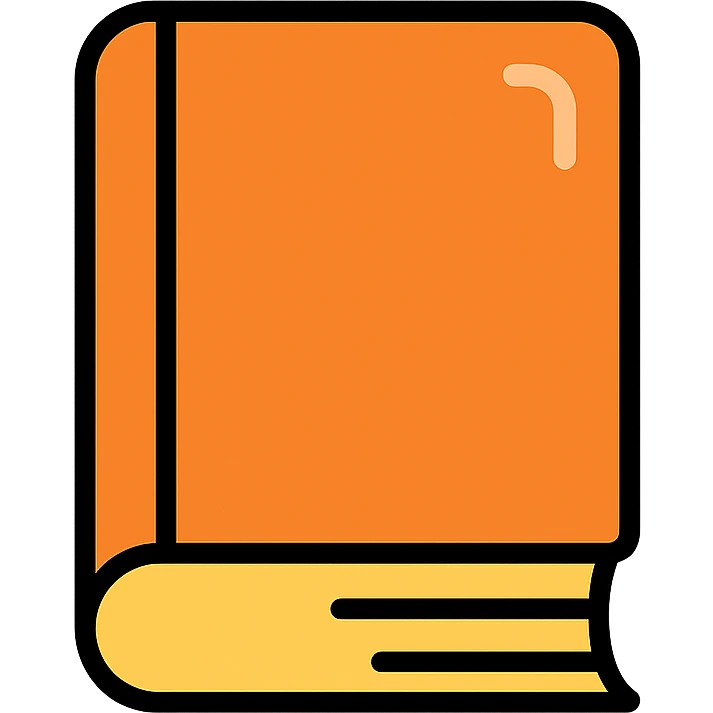 front facing orange book, with a slight shine, orange cover emoji