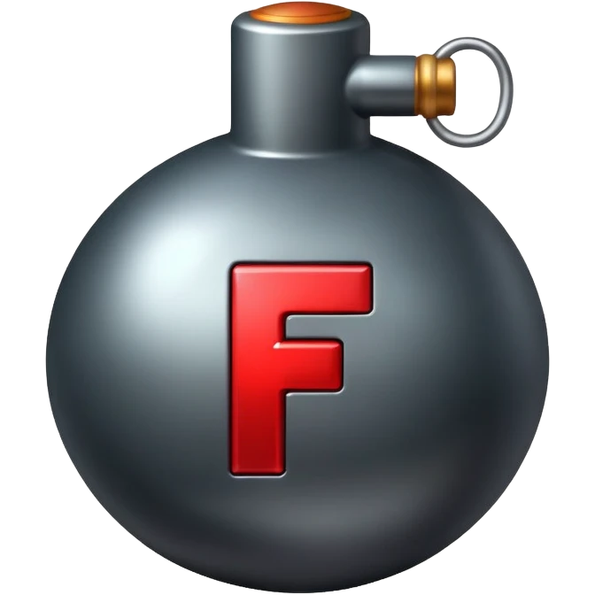 Bomb with red letter F on it  emoji