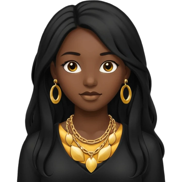 Black  girl black long hair emoji
