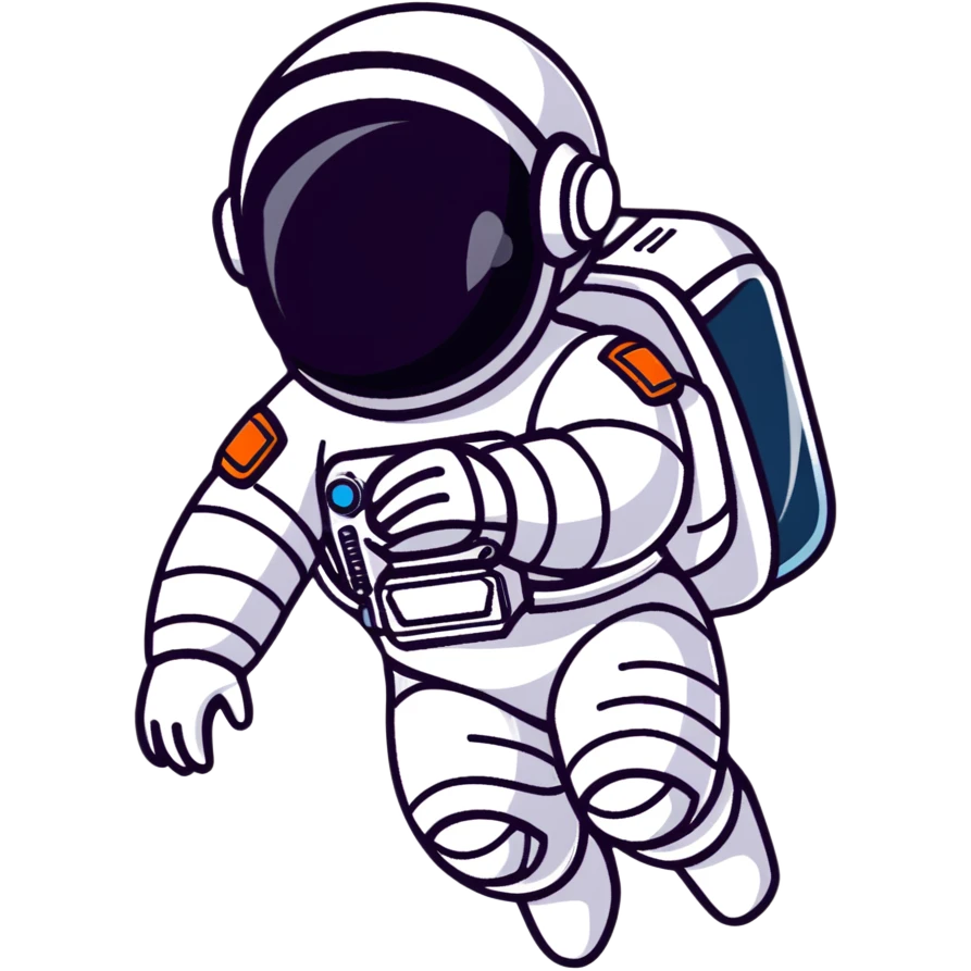 Futuristic astronaut in a high-tech spacesuit, sleek helmet with reflective visor, detailed sci-fi armor, heroic silhouette, dynamic diagonal motion lines emoji