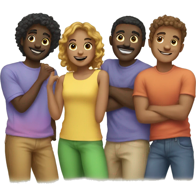 6 friends wearing rainbow colors emoji