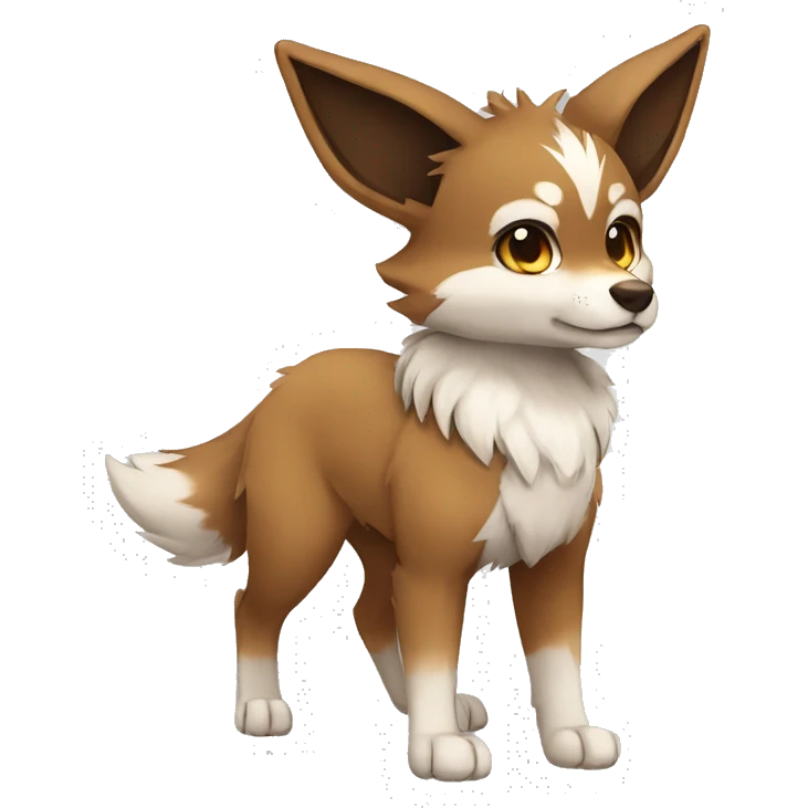 Brown and White Cartoon Chibi Wolf Eevee Full Body emoji