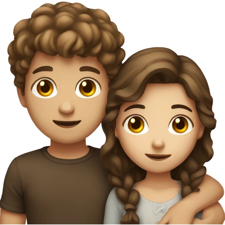 Girl with brown hair hugging boy with brown hair emoji