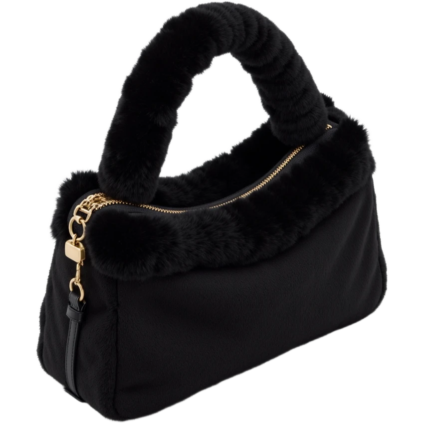black sherpa faux fur fluffy shoulder bag purse emoji