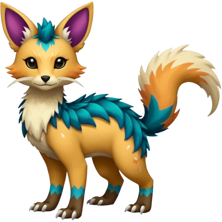 Beautiful pretty cool edgy elegant realistic Feral Rare Fantasy colorful vibrant Vernid-Trico-species-Fakemon-creature by LiLaiRa, random markings, tufted tail, tufted ears, full body emoji